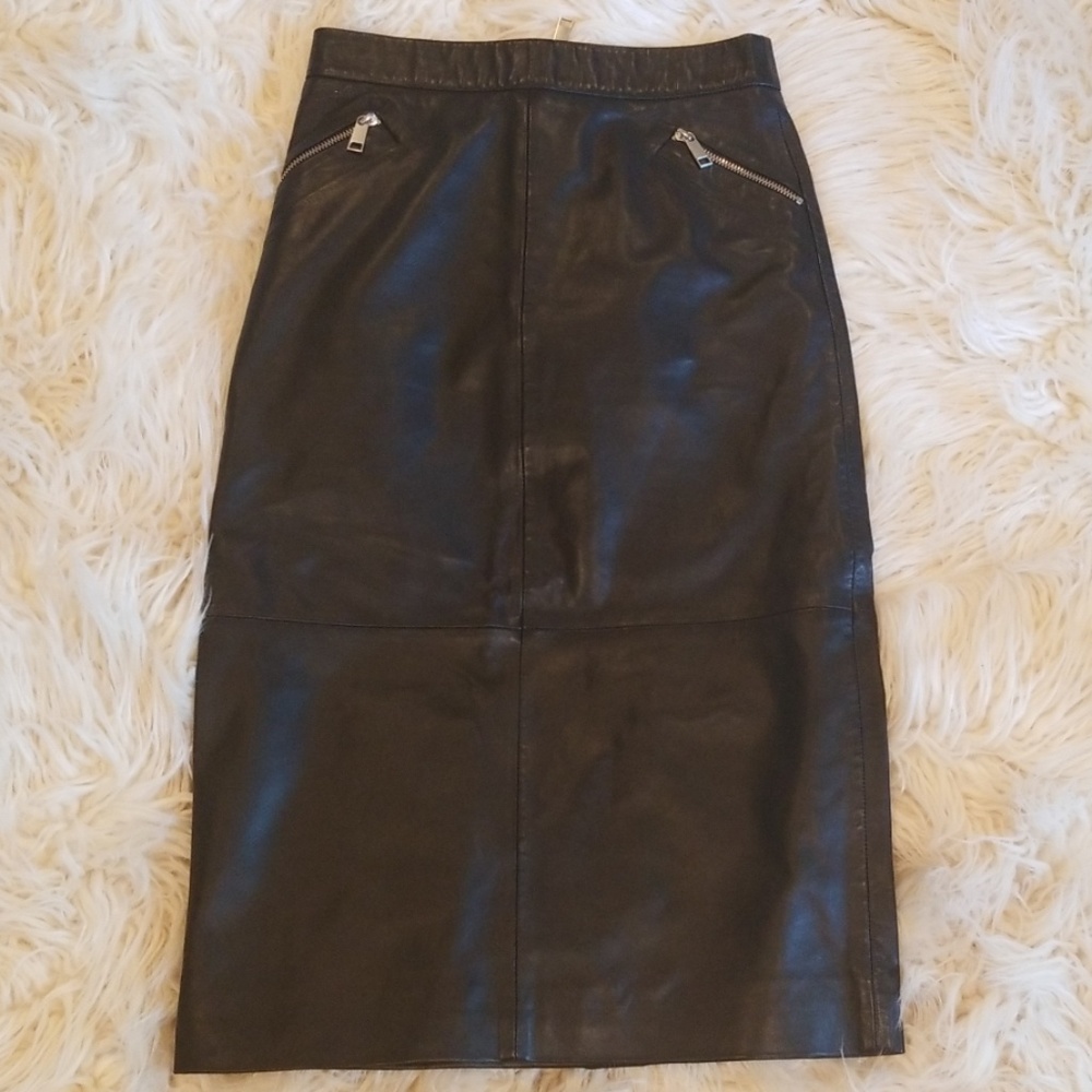 TOPSHOP Leather Midi Skirt